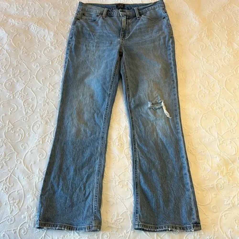 J. Crew High Rise Flare Crop Distressed‎ Women's Blue Jeans Size 26